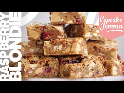 Raspberry & White Chocolate Blondie Full Recipe | Cupcake Jemma