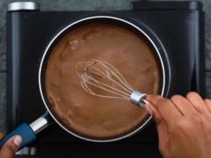 Let the mixture warm through, whisking or frothing until creamy and slightly foamy.
