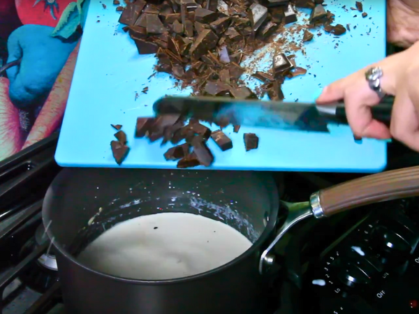 Melt the Chocolate Remove from heat, add finely chopped dark chocolate, and stir until smooth and fully melted.