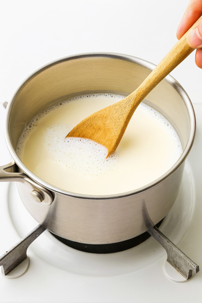 Warm the Milk: Pour whole milk (or your preferred milk) into a saucepan and heat gently over medium‑low. Stir occasionally to prevent scorching.