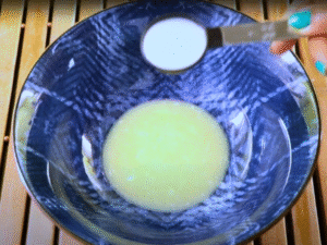 In a mixing bowl, combine the melted butter, milk, sugar, and vanilla until smooth and creamy.