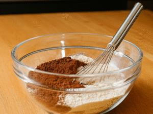 In a large bowl, whisk together flour, sugar, cocoa, baking powder, baking soda, and salt.
